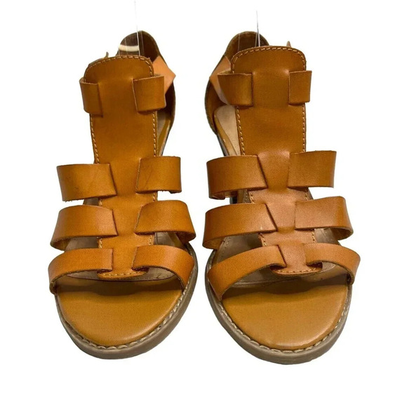 Lane Bryant Strappy Caged Heeled Sandals Cognac Brown Leather Sz. 11w - Picture 1 of 13